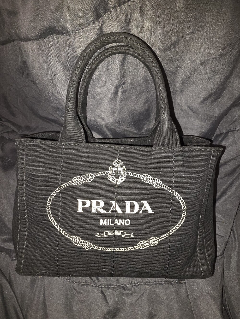 Prada Milano Black Canvas Tote Bag
